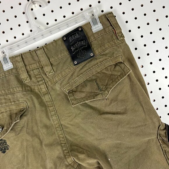 Rock Revival Army Green Cargo Shorts 38 Streetwear Baggy Distressed READ‎ Y2K - Picture 5 of 9